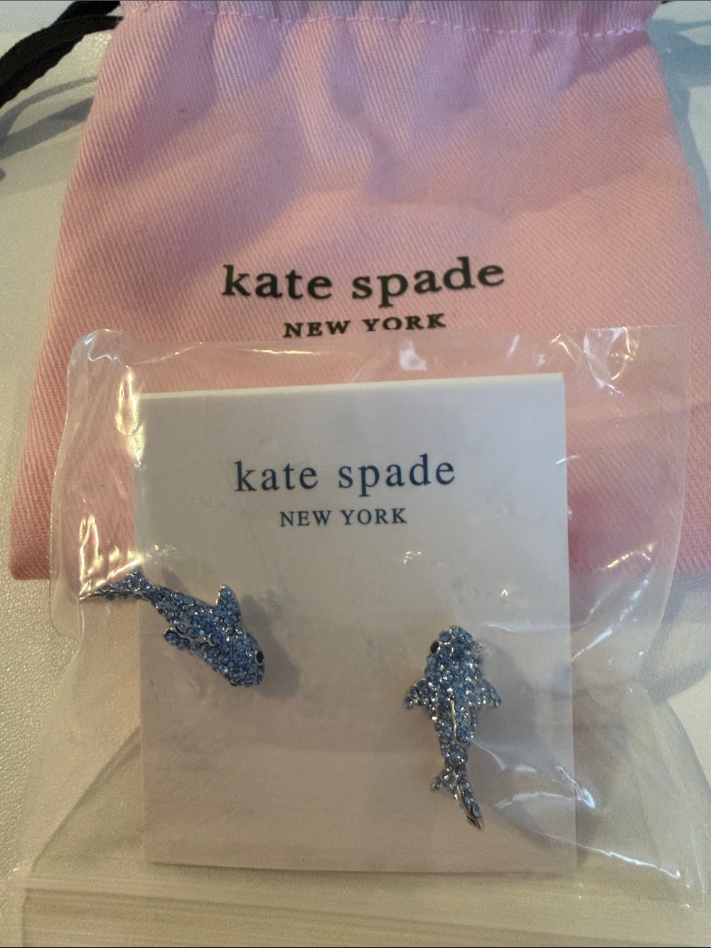 Kate spade navy crystal dolphin earrings